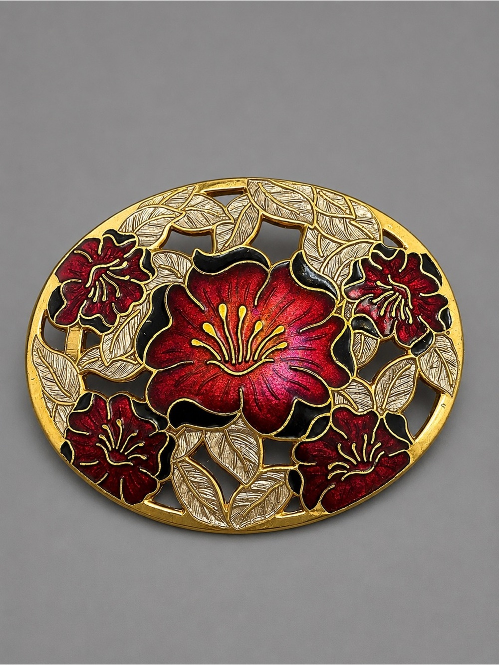 Vintage Red Cloisonné Brooch #cz520